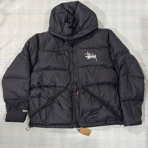 Stussy Black Zip-Up Hooded Down Jacket - Picture 1 of 5